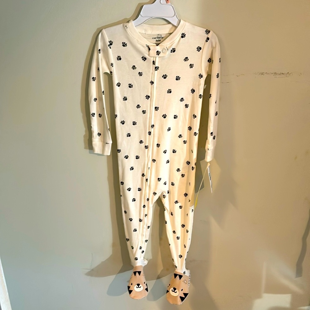 ⭐️NWT - Carter's Cream and Black Paw Print One Piece - Picture 1 of 10